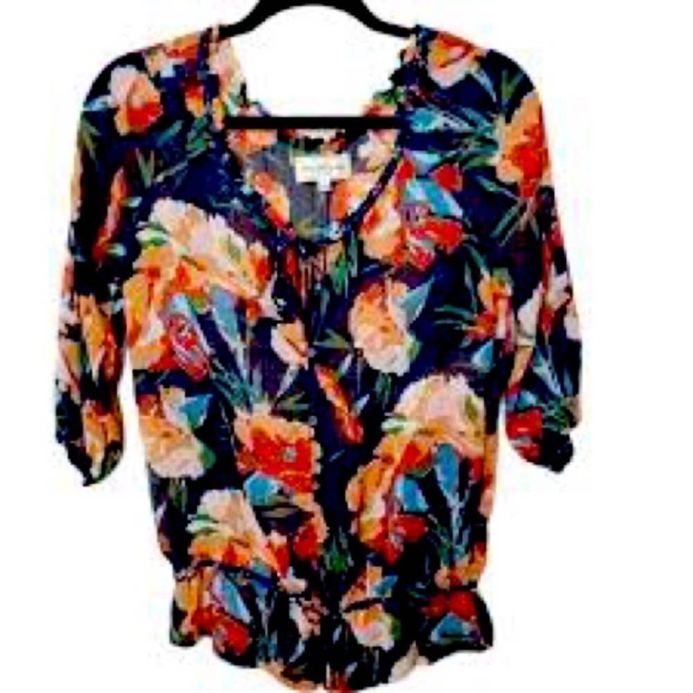 Long-Sleeve semi sheer floral blouse size medium Abercrombie & Fitch